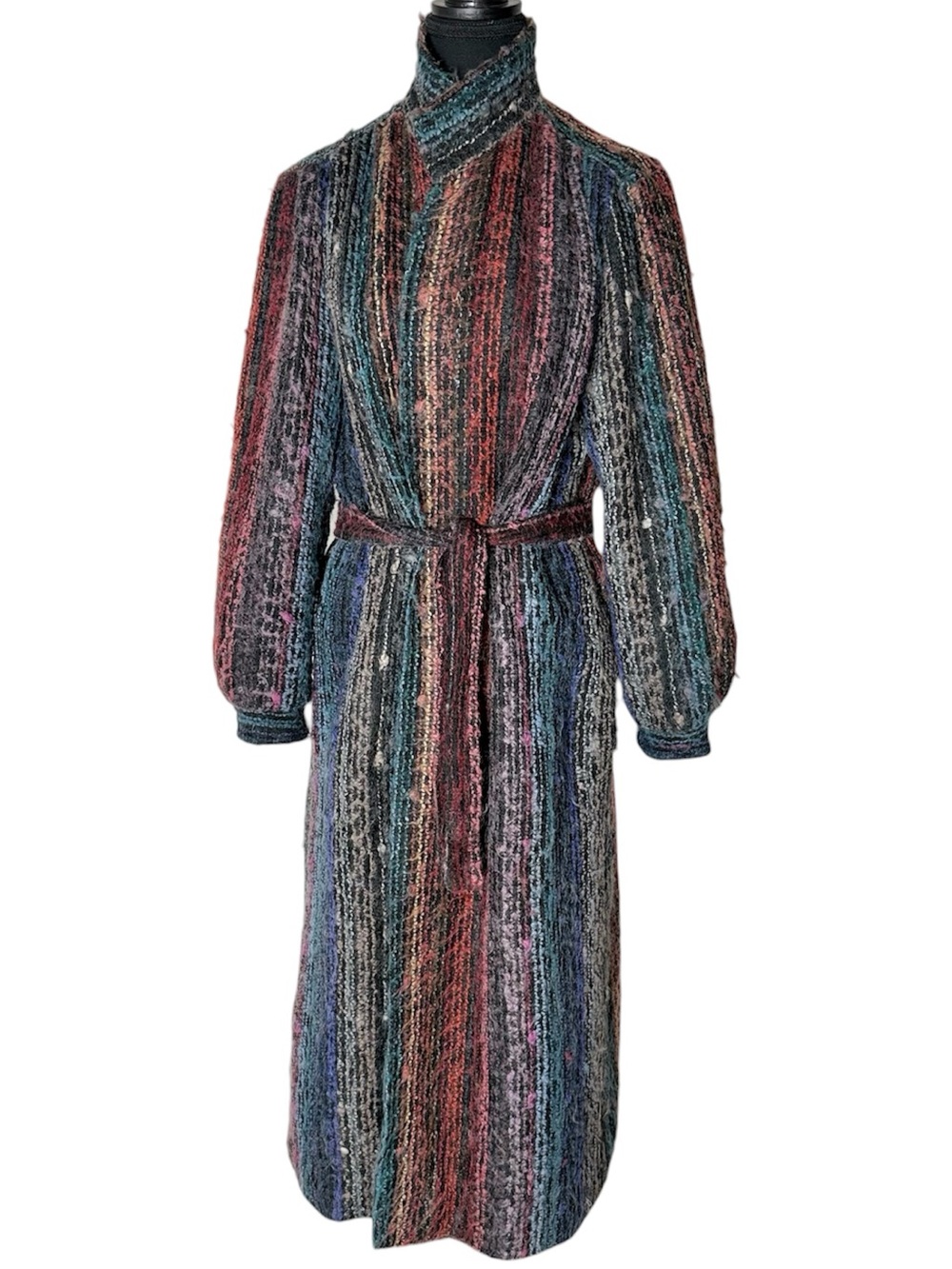 MJ SEATTLE Vintage Mohair Lightweight Long Jacket Coat Duster Belt Medium Large